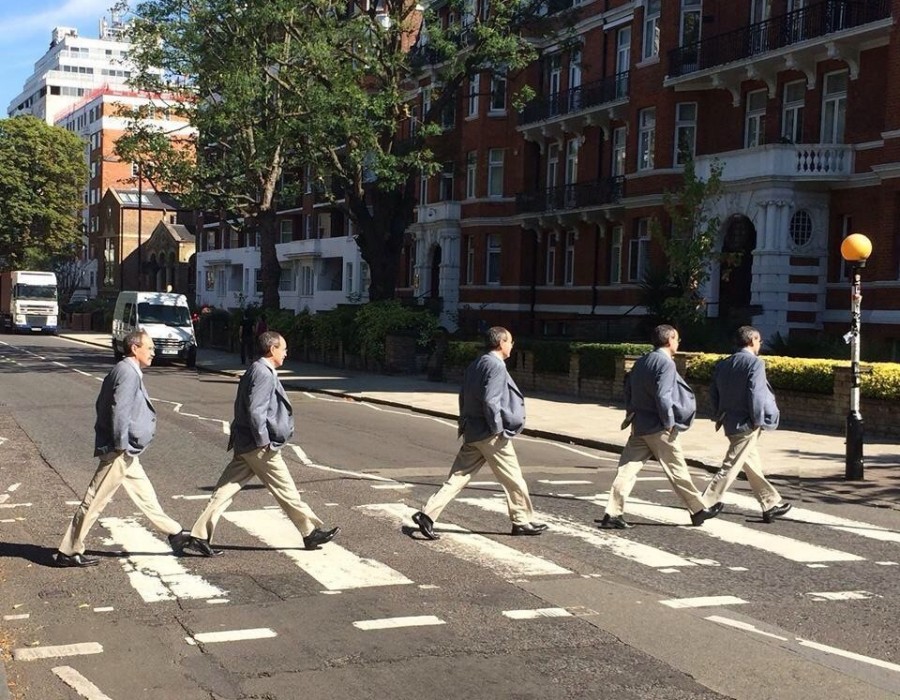 Crossing Abbey Road in London.
